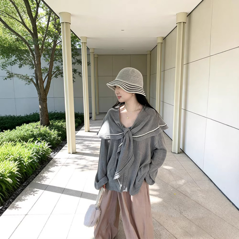 2026 New Stylish Retro-Style Navy Collar Tie Design Loose Long-Sleeve Shirt Top for Women, Spring and Autumn Style