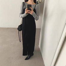 秋上新【single well】意法设计款假两件吊带裙修身长袖连衣裙