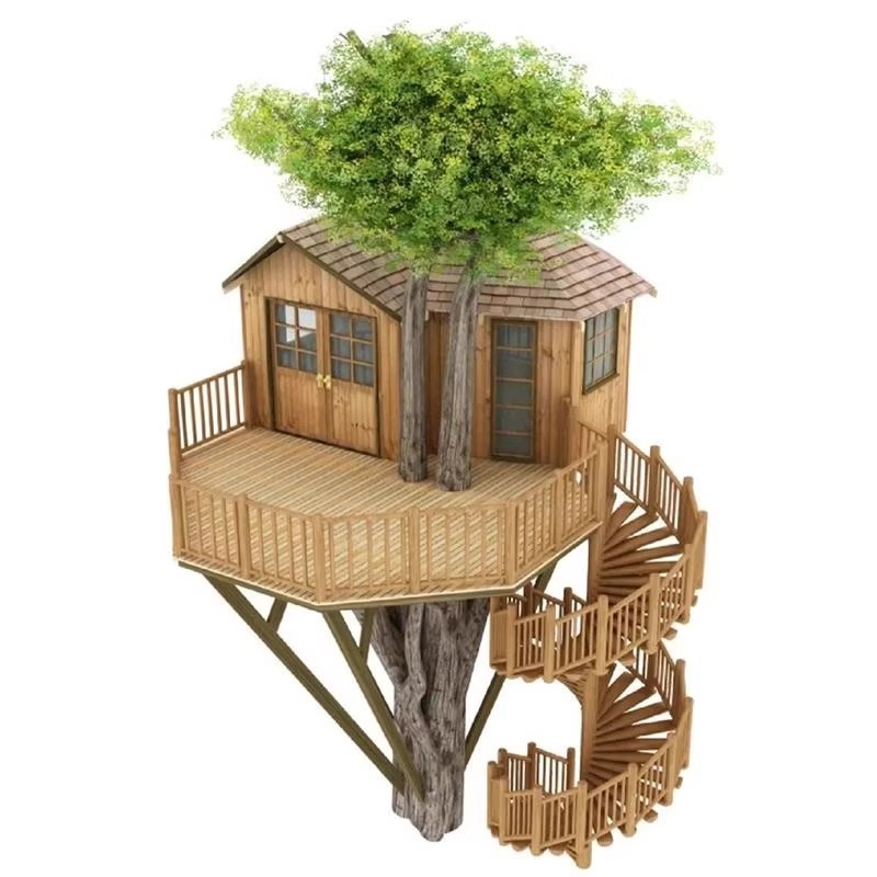 Casa de madera triangular red de lujo al aire libre salvaje cabaña de vacaciones alojamiento residencial pequeña casa de diseño villa patio casa en el árbol