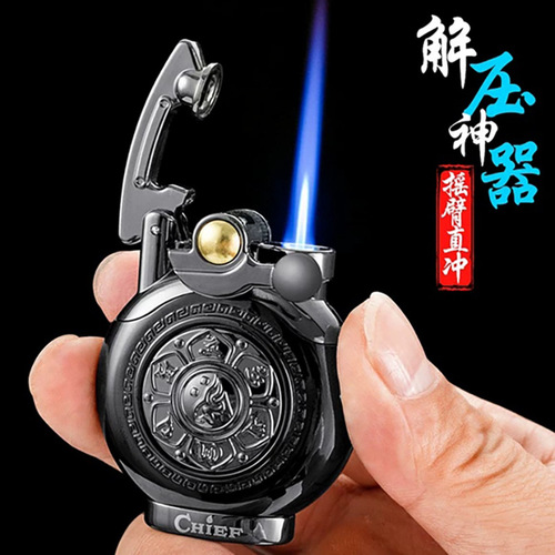 Leader Ruyi rocker inflatable lighter windproof blue flame straight creative decompression turntable personalized grinding wheel lighter