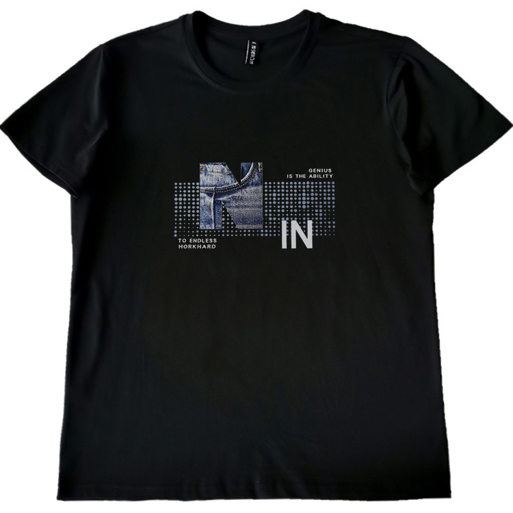 Herren T-Shirt, kurzarm, reine Baumwolle, neue koreanische Version, trendig, vielseitig, schmale Passform, bedruckt im westlichen Stil, halb_voghion.com
