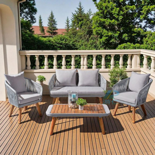 Outdoor Rope Sofa Courtyard Garden Balcony Leisure Community Sales Department Rattan Teak Sofa Combination Waterproof and Sun Protection