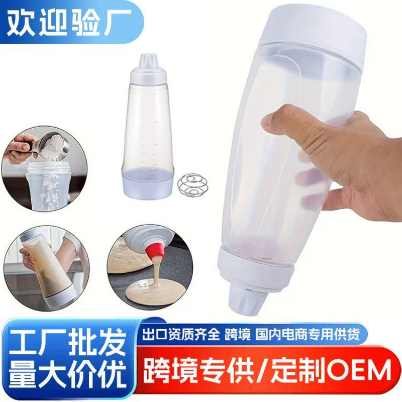 Tv Hand-Cranked Batter Mixing Bottle, Batter Dispenser, Cream Mixing and Dispensing Pot, Pancake Mixing Bottle with Scale Tv Hand-Cranked Batter Mixing Bottle, Batter Dispenser, Cream Mixing and Dispensing Pot, Pancake Mixing Bottle with Scale