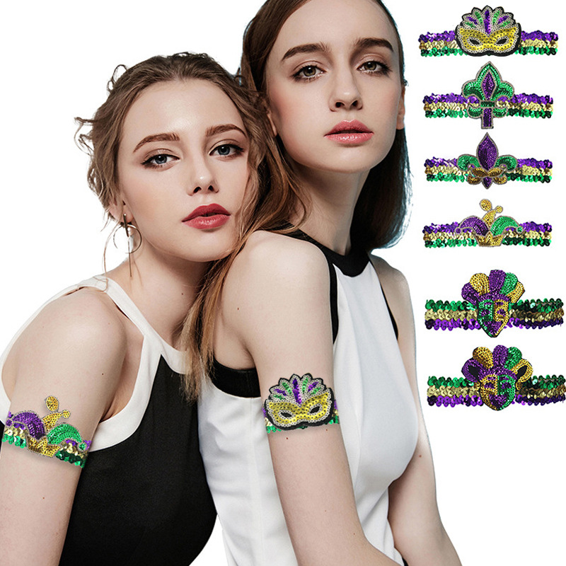 Halloween festa in maschera carnevale Mardi Gras bracciale con paillettes moda tre colori mascherata_voghion.com