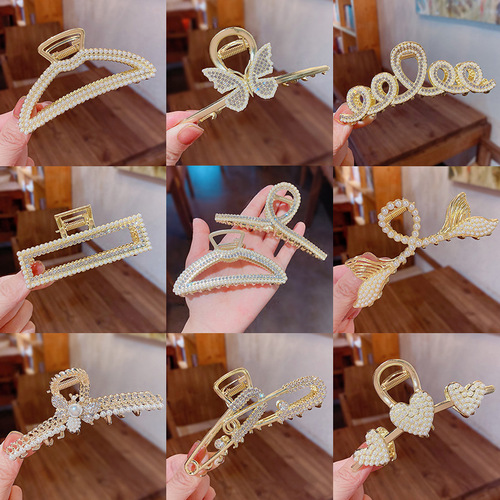 French large size pearl hairpin on the back of the head for women Korean new elegant temperament shark hair clip headdress