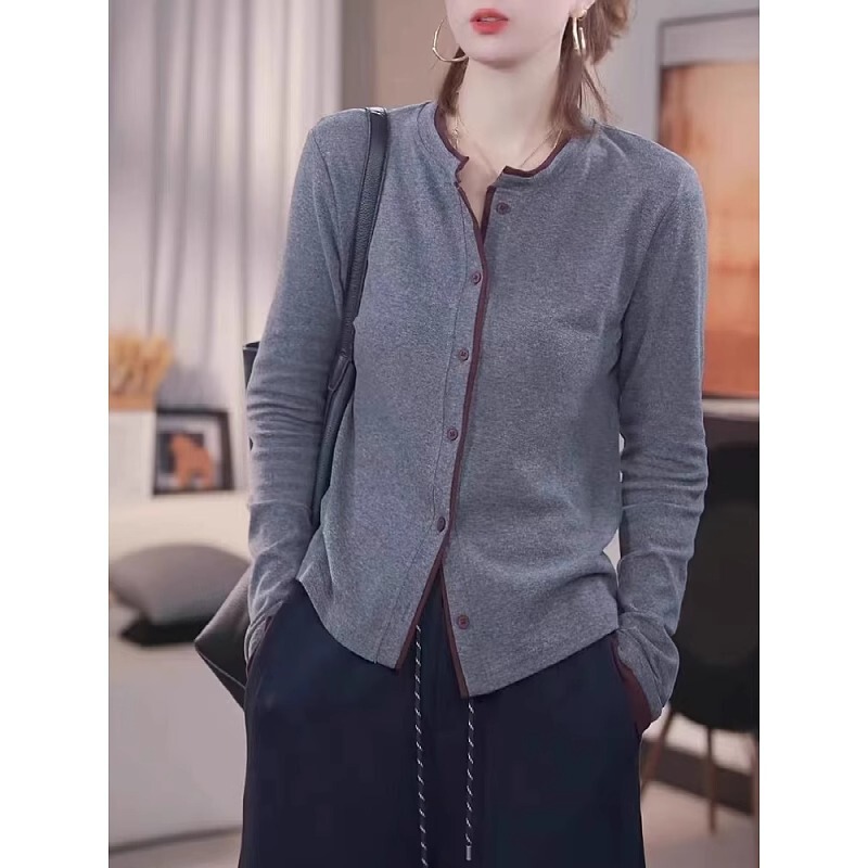 ファッション長袖tシャツ女性春新作ボタンステッチカーディガン上着ファッションゆるい着痩せ大きいサイズショートコート|undefined