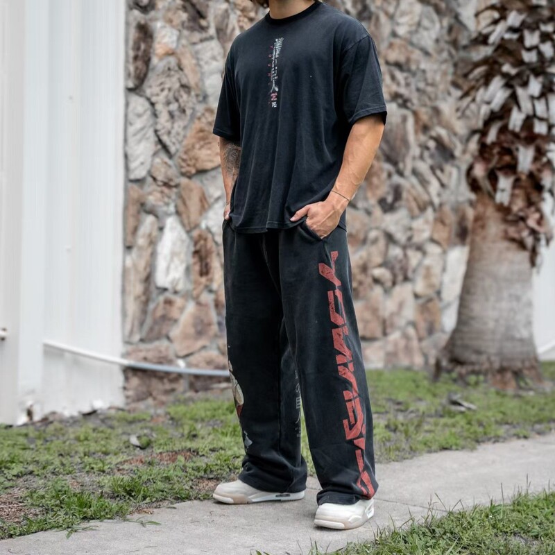 American-Style Youngla Collaboration Anime Attack on Titan Jogger Cotton Terry Printed Wide-Leg Pants American-Style Youngla Collaboration Anime Attack on Titan Jogger Cotton Terry Printed Wide-Leg Pants