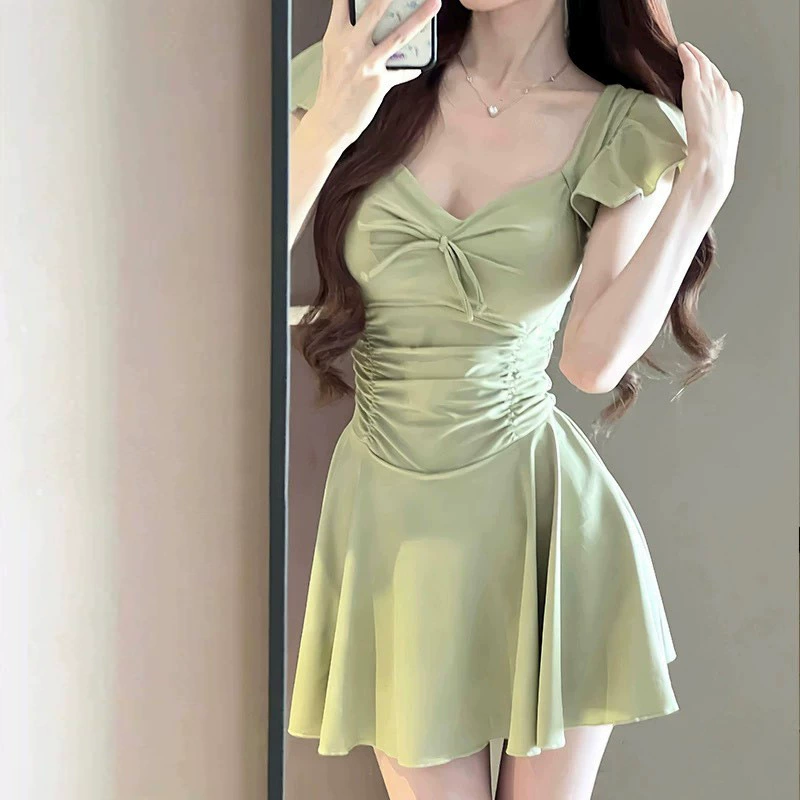2025 новый нейлоновый цельный купальник, Slimming, belly-covering, консервативная школьная юбка стиль, маленькая свежесть, чистое желание, женственный темперамент, горячие источники