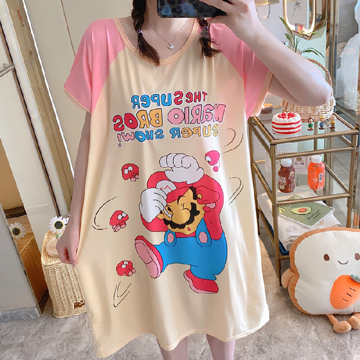 Ventas directas de la fábrica una variedad de pijamas camisón de las mujeres Vestido de manga corta suelta de dibujos animados de verano transfronterizo Comercio exterior al por mayor Sudeste de Asia