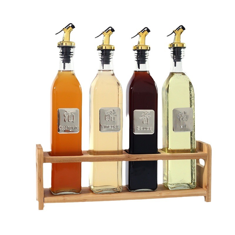 Botella de condimento de cocina olla de aceite de vidrio cuadrada a prueba de fugas sub-botella prensa salsa de soja botella de vinagre 500ml botella de salsa de soja