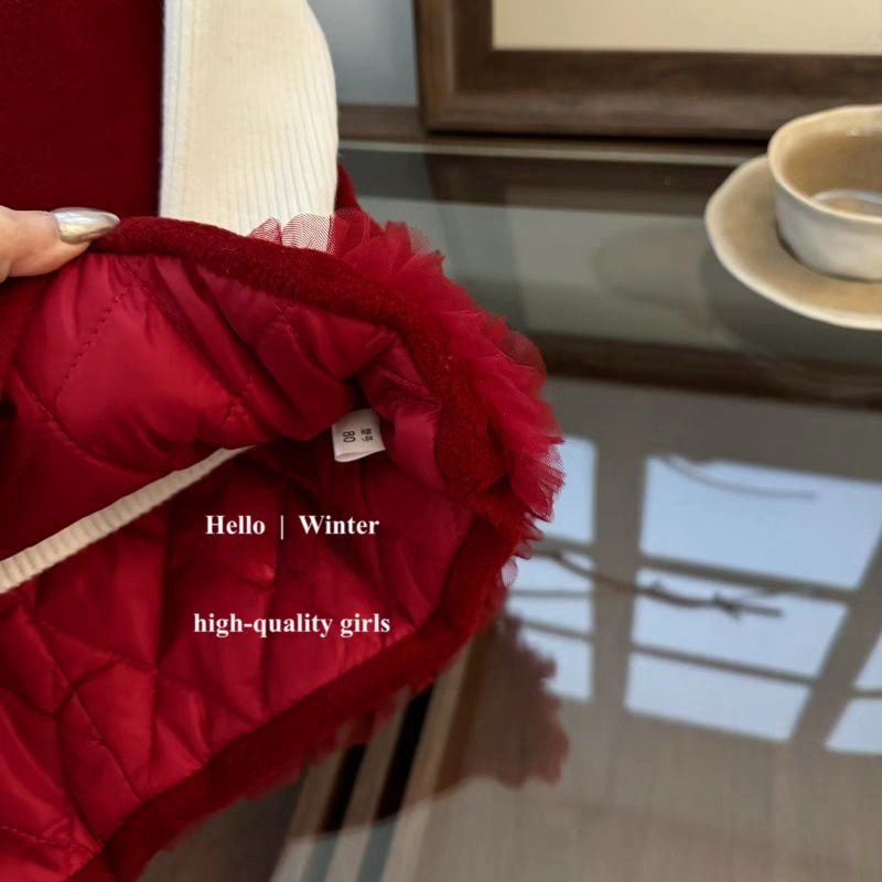 Ropa de niños vestidos de niñas de invierno estilo extranjero temperamento de alta gama chaleco vestido de Año Nuevo vestido de aniversario de princesa roja