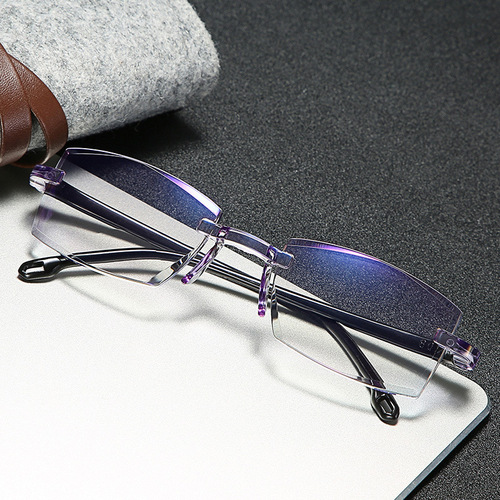 New frameless edge-cut reading glasses for men and women, anti-blue light, 100 degrees to 700 degrees, automatic zoom reading glasses