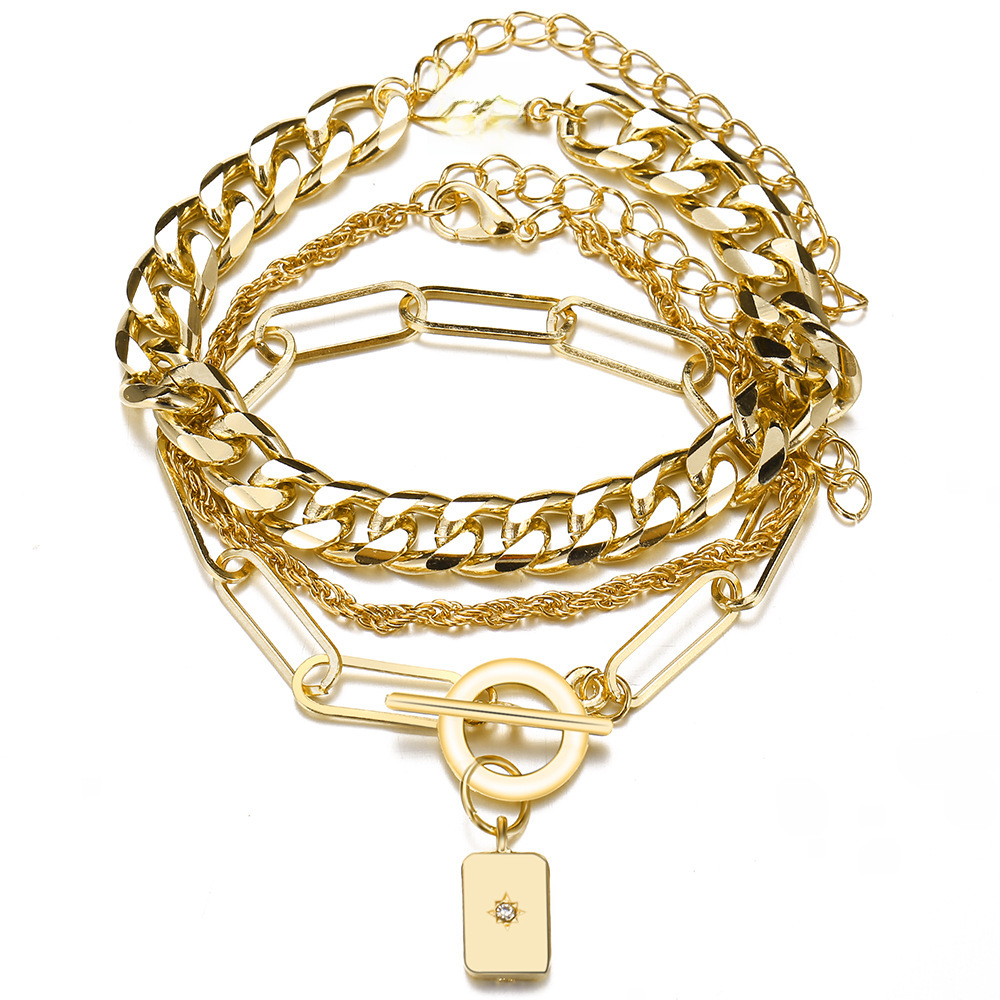 new thick chain personalized bracelet creative golden multi-layer chain bracelet set 3_voghion.com