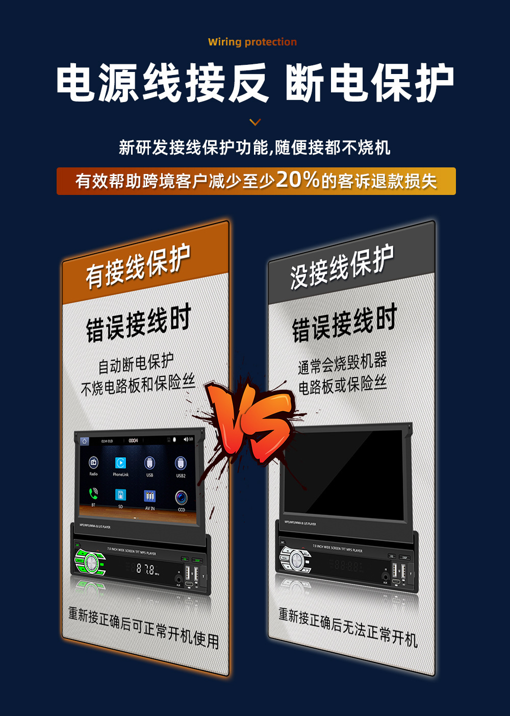 7inch Single-Spindle Wireless Carplay Manual Retractable Screen Car Mp5 Player Bluetooth Reversing Central Control Radio