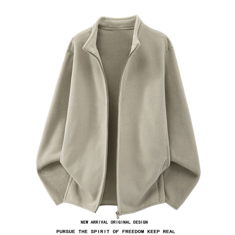 Men's fleece jacket, 2026 spring/autumn new collection, couple's style, stand-up collar, outdoor windbreaker, with fleece lining