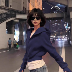 山东即墨卫衣女上衣2025秋季新款短款韩版修身连帽运动开衫外套