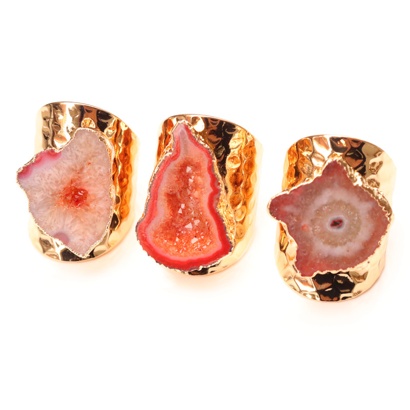 Casual Irregular Crystal Agate Gold Plated Crystal Wholesale Open Ring display picture 2