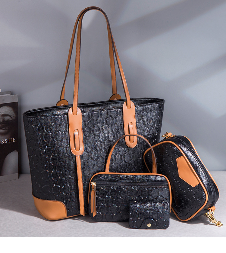 Damen-Handtaschen-Set, 4-in-1, weiche PU-Ledertasche mit Henkel, Tragetasche, Schultertasche, Umhängetasche, Geldbörse, Portemonnaie-Set_voghion.com