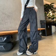 2026春美式复古宽松弹力扎染工装裤休闲直筒裤女高腰街舞阔腿长裤