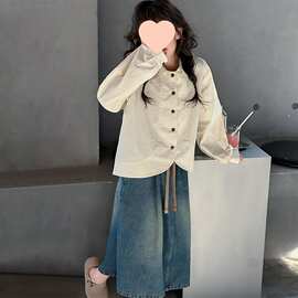 韩版春秋2025季新款套装女童洋气时髦衬衣马甲牛仔半身裙三件套潮