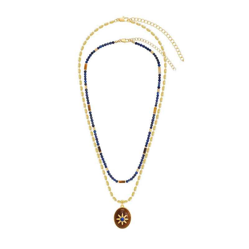 Motu Blues Set Necklace Retro Lapis Lazuli Beaded Necklace Wooden Women's Original