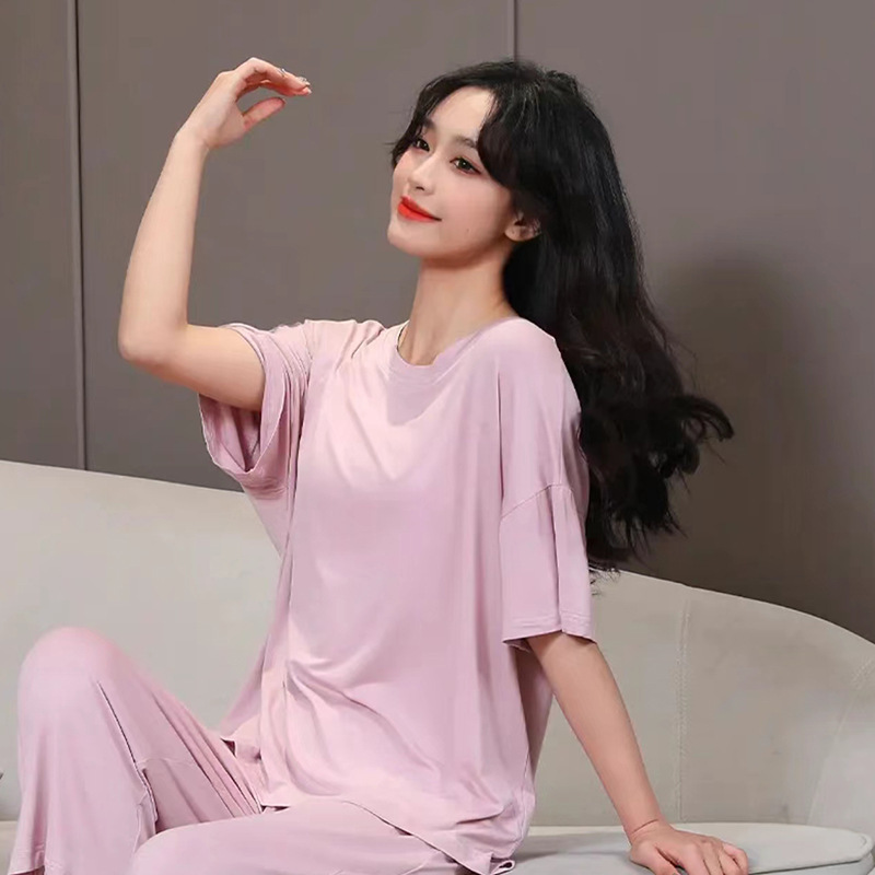 New 2026 Women's Loungewear, Thin and Can Be Worn Outside, Long Pants, Round Neck, Loose Fit, High-End Modal Set