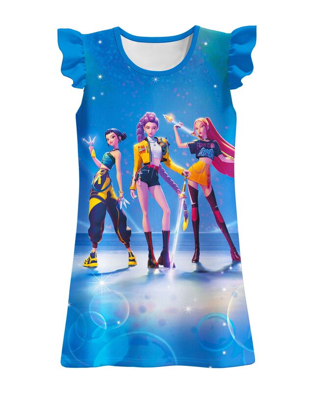 2025 新しいクロスボーダー夏のデーモンハンタースーツ人気歌手ホーム服プリンセスドレスプリントネグリジェ|undefined