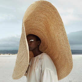 80cm欧美超大檐沿遮阳太阳帽旅游度假海边防晒可折叠沙滩草编帽子