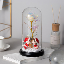 創意聖誕節情人節禮品玫瑰花玻璃罩小夜燈擺件永生花玻璃罩廠家