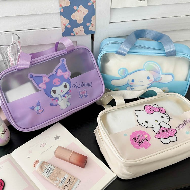 三丽鸥正版授权化妆包可爱库洛米半透明化妆包便携式手拎小包批发