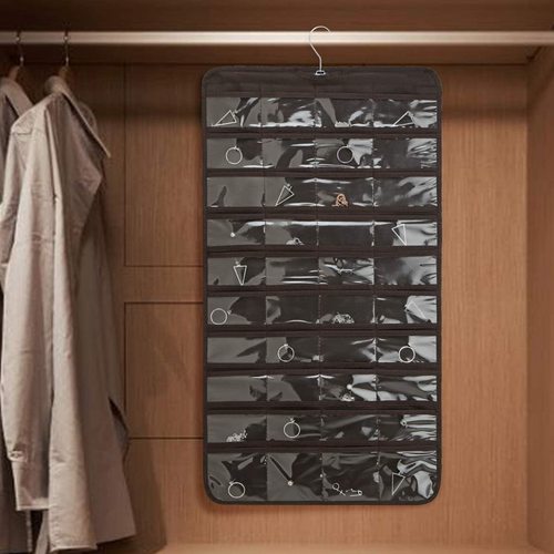 80 grid storage bag non-woven double-sided jewelry hanging bag door cabinet storage bag necklace jewelry dust-proof storage box