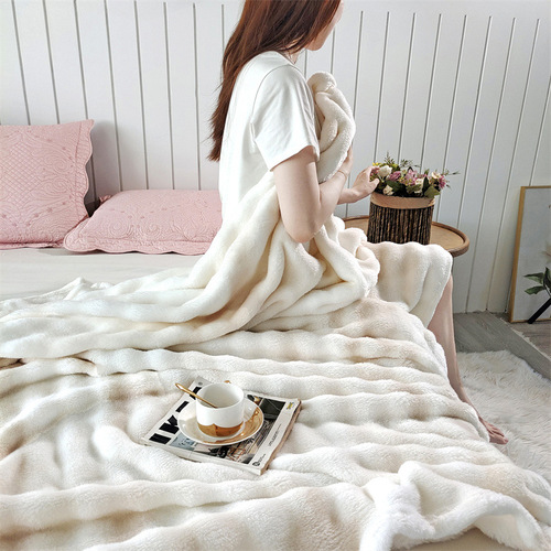 Rabbit Fleece Blanket Air Conditioner Blanket Gift Throw Pillow Bubble Fleece Cover Blanket Direct Sale Super Soft