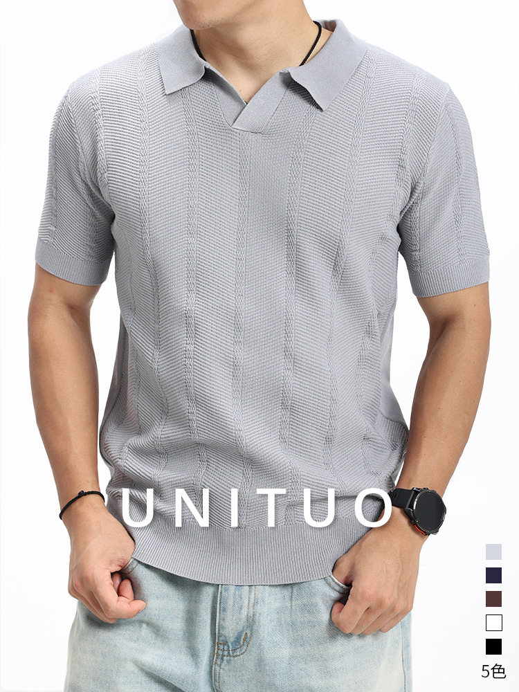 Hombre de verano pozo hielo jersey polo hombre V-flop delgado sentido de alto nivel de negocios casual chaqueta de hombre