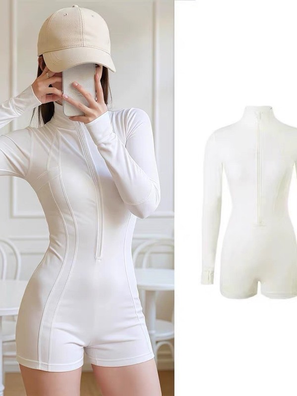 冲浪游泳衣女士长袖平角专业级防晒UPF50+连体速干潜水服水母衣女|undefined