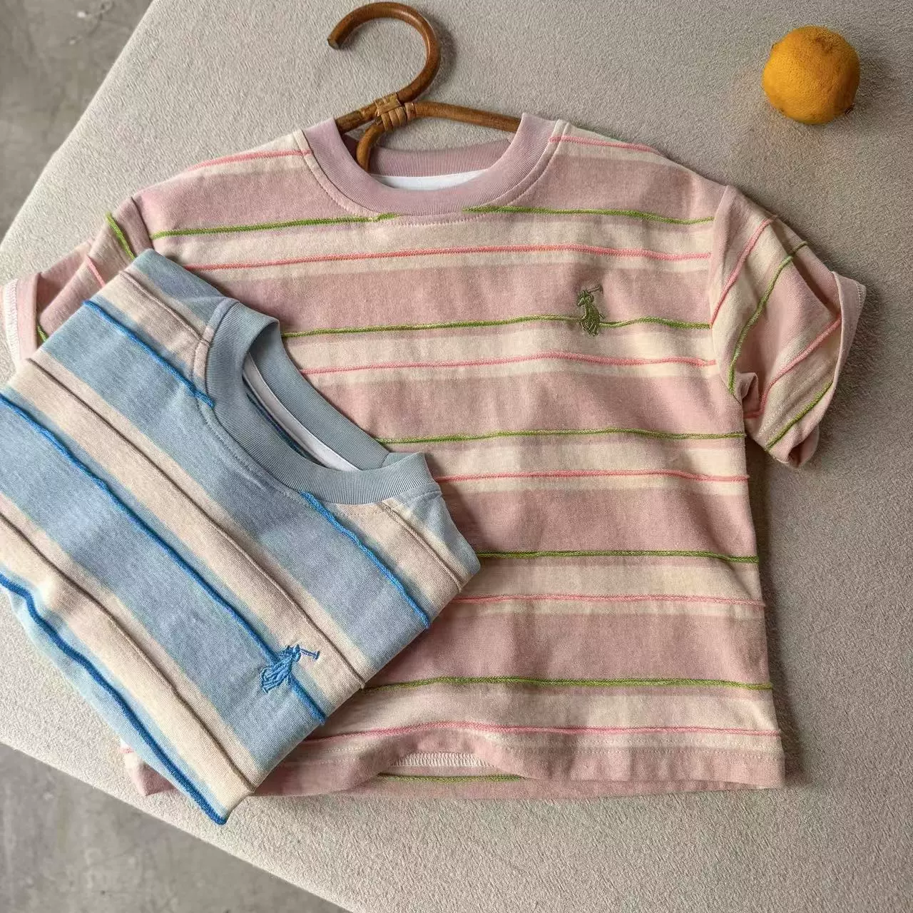 儿童T恤2025夏季新款男童女童彩色条纹宝宝宽松休闲上衣潮酷童装