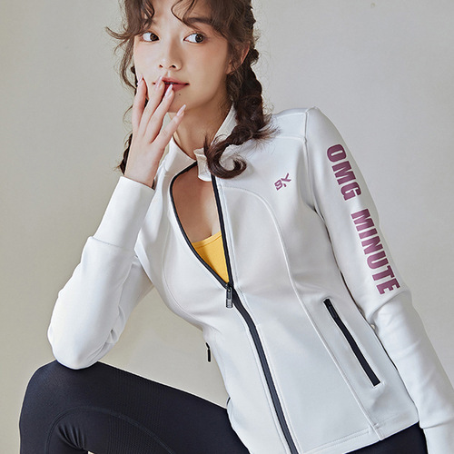 Elastic women's zip-up slimming casual jacket, stand-up collar, running and yoga top, spring and autumn fitness top
