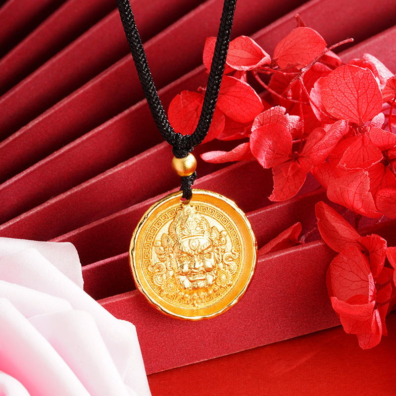 Estilo antiguo oro Rohan collar redondo hombres y mujeres cuerda negra ajustable no desvanecimiento chapado en oro joyería transmisión en vivo mismo estilo al por mayor