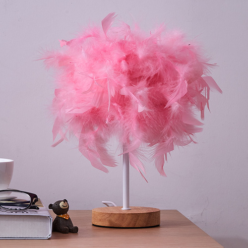 Warm small table lamp Nordic romantic creative feather lamp wedding room internet celebrity lamp ins girl bedroom bedside lamp