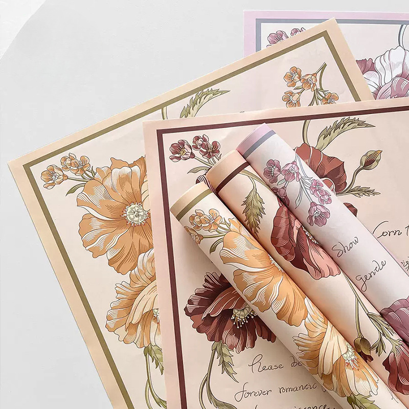 浪漫花卉虞美人花束包装纸加厚牛皮纸鲜花包花纸花店包装材缘之染