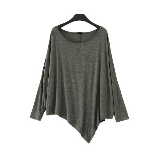 Modal long-sleeved t-shirt, large size loose irregular round collar bottomed shirt, women's early autumn bat sleeves, medium and long top