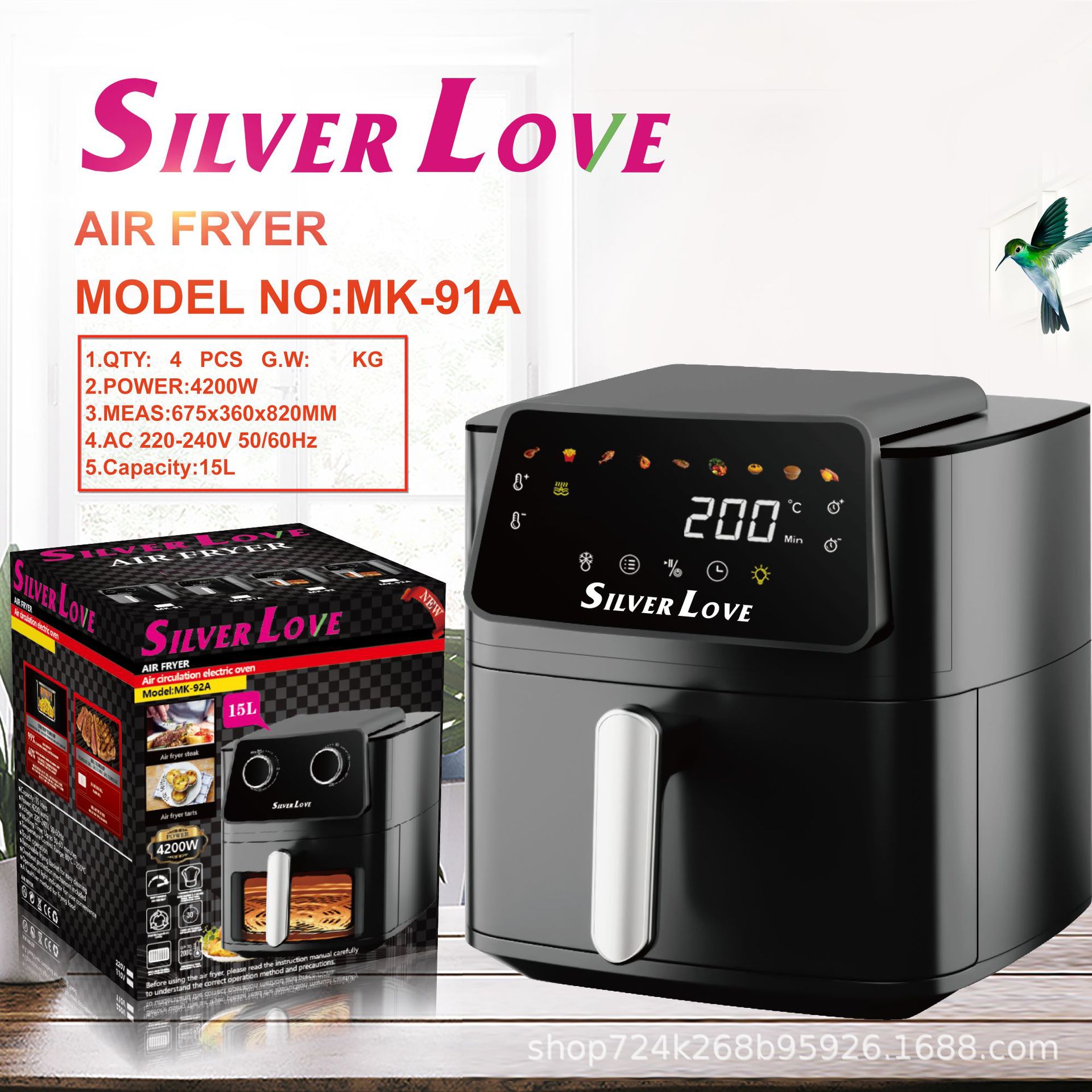 Foreign Trade Export 1700W High-Power Air Fryer 12L Large-Capacity Smart Touch Household Electric Fryer