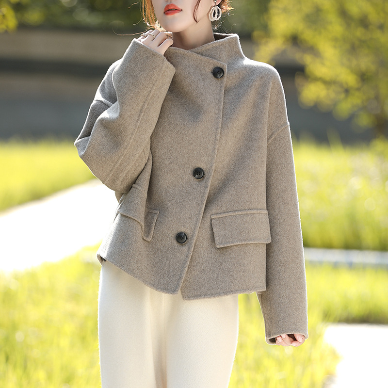 2024 Double-sided Cashmere Coat Women's Autumn and Winter New High-end Short Shoulder-drop Woolen Coat for Small Women