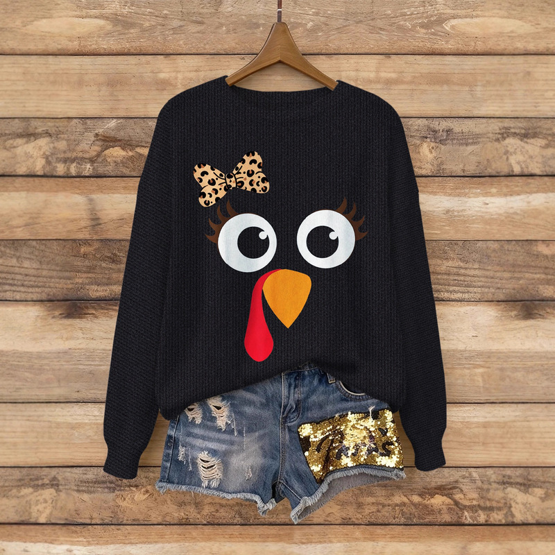 Thanksgiving Retro Knitted Pullover Women's Round Neck Loose Sweater European and American Fun Holiday All-Match Top Wholesale
