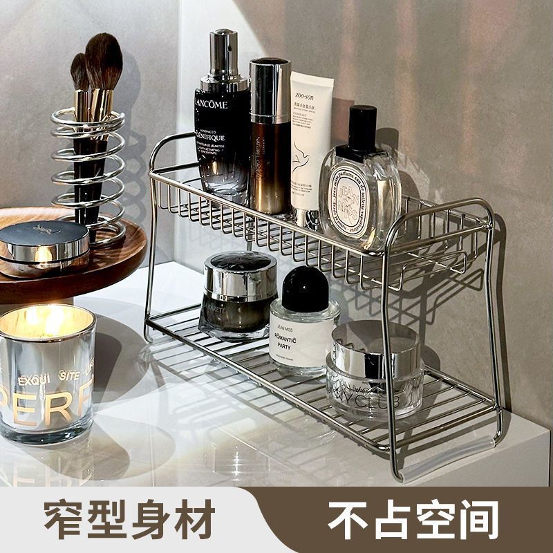 lavabo de acero inoxidable estante de almacenamiento de doble capa de baño de almacenamiento de cosméticos para productos de cuidado de la piel estante de almacenamiento