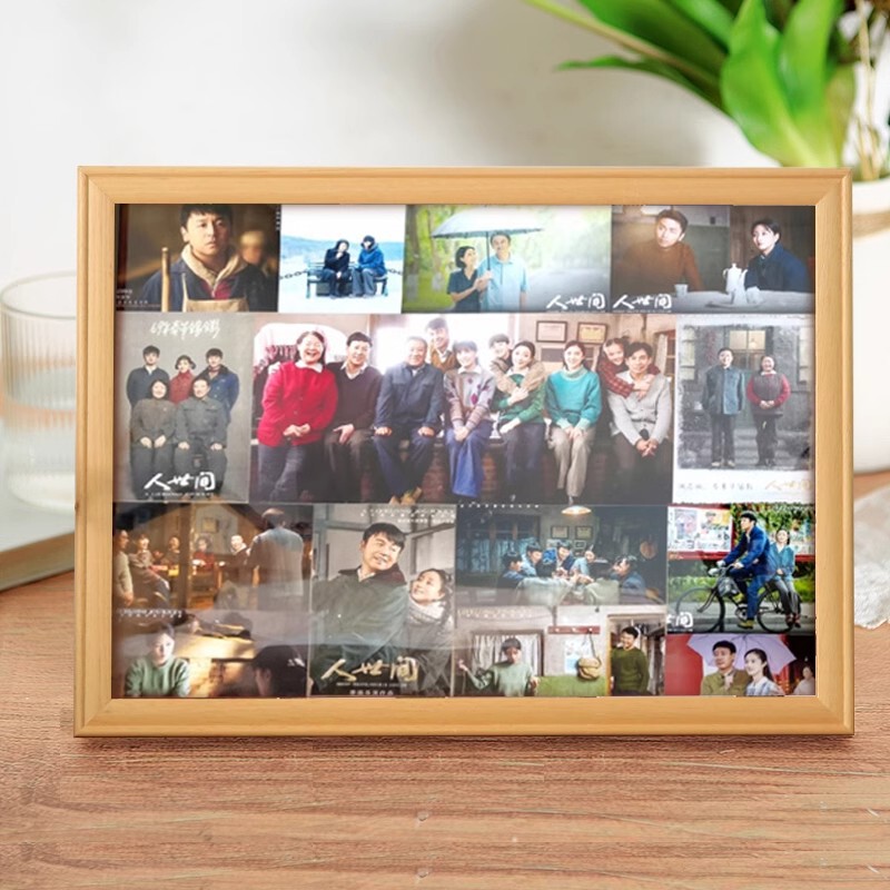 Old-fashioned solid wood plexiglass photo frame wall-hanging family living room decoration large family photos framed