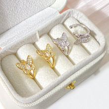 泰国新款甜美蝴蝶耳夹铜镀k金微镶锆石时尚精致耳夹女士耳饰批发