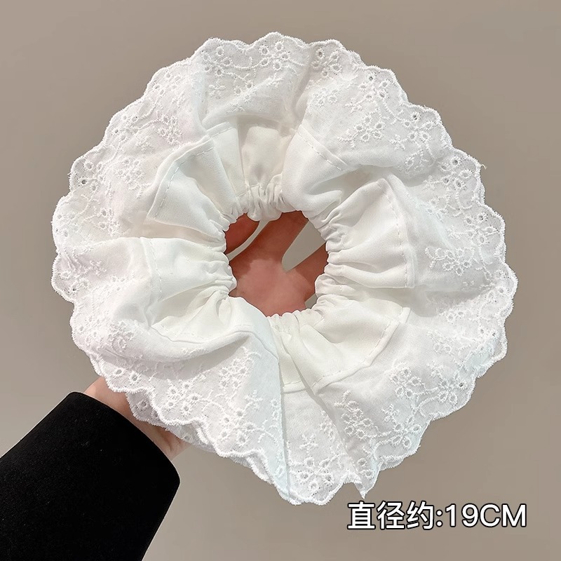 Anillo de pelo de intestino grueso súper grande coreano para mujer 2025 nuevo estilo de alta gama cordón de pelo de encaje plisado temperamento dulce cuerda de cabeza de flor
