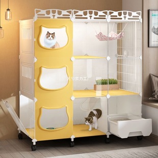 Cat Cage with Toilet Integrated Household Indoor Cat Nest Cat Fence Cat Cabinet Cat House Cat Villa Three-layer Cat Empty Cage