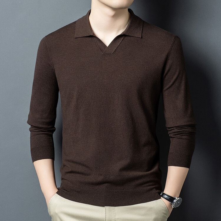 Fine Wool Seagull Collar Long Sleeve Knit Sweater for Men, Autumn and Winter Casual Turn-down Collar Men's Wool Sweater