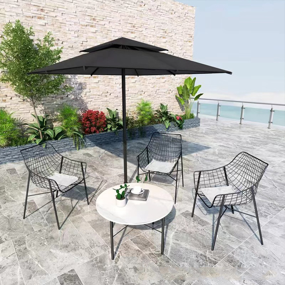 Outdoor table and chair set, simple with umbrella, for sales negotiation, balcony courtyard, stainless steel, leisure, modern wrought iron chair